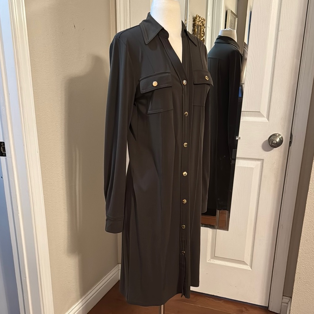 Michael Kors Black Long Sleeve Button-Front Shirt Dress